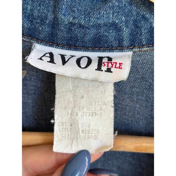 Vintage Avon Style Jean Hidden Button Adjustable Waist Duster Coat Women's Large - Picture 8 of 9